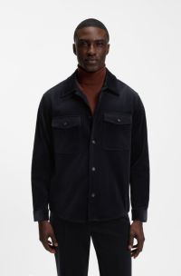 Relaxed-fit blazer in micro-pattern stretch cotton, Dark Blue
