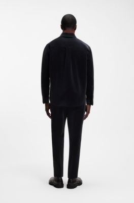 Relaxed-fit blazer in micro-pattern stretch cotton, Dark Blue