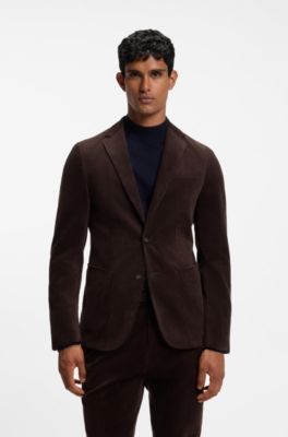 Cotton and cashmere blend slim-fit blazer, Dark Brown