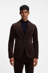 Cotton and cashmere blend slim-fit blazer, Dark Brown