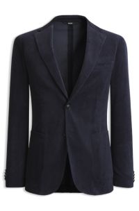 Cotton and cashmere blend slim-fit blazer, Dark Blue