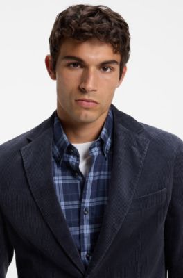 Blazer in velluto a coste misto cotone, Blu scuro