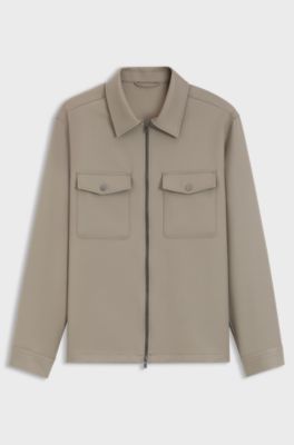 Relaxed-fit blazer in virgin wool with zip, Light Brown