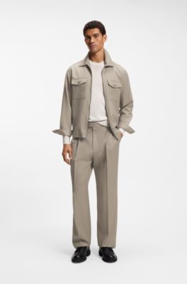 Relaxed-fit overshirt in virgin wool with zip, Light Brown