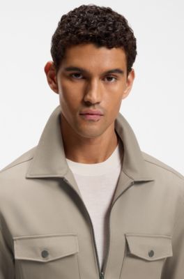 Relaxed-fit overshirt in virgin wool with zip, Light Brown
