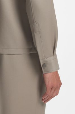 Relaxed-fit blazer in virgin wool with zip, Light Brown