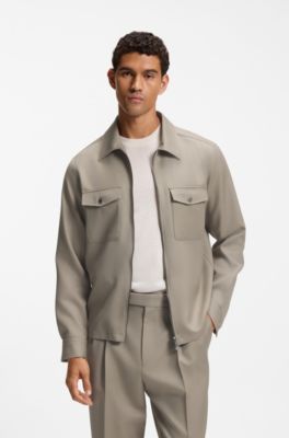 Relaxed-fit blazer in virgin wool with zip, Light Brown