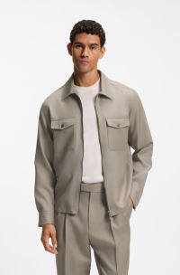Relaxed-fit blazer in virgin wool with zip, Light Brown