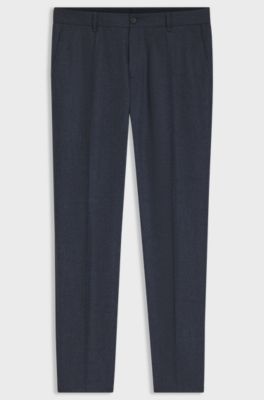 Slim-fit patterned trousers in Italian virgin wool, Dark Blue