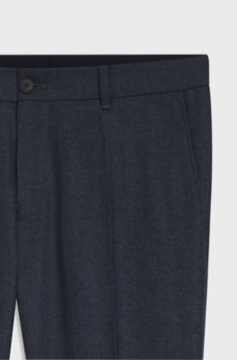 Slim-fit patterned trousers in Italian virgin wool, Dark Blue
