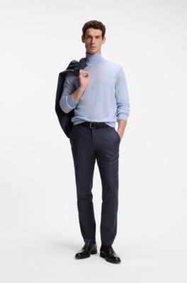 Slim-fit patterned trousers in Italian virgin wool, Dark Blue