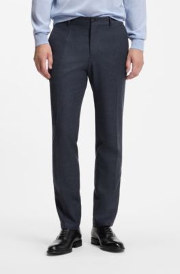 Slim-fit patterned trousers in Italian virgin wool, Dark Blue