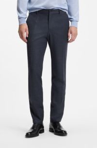 Slim-fit patterned trousers in Italian virgin wool, Dark Blue