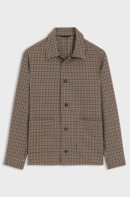 Relaxed-fit wool-blend jacket with Vichy check, Brown Patterned
