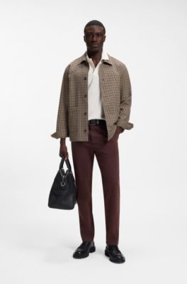 Relaxed-fit wool-blend jacket with Vichy check, Brown Patterned