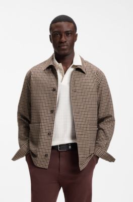 Relaxed-fit wool-blend jacket with Vichy check, Brown Patterned
