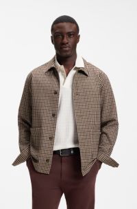 Relaxed-fit wool-blend jacket with Vichy check, Brown Patterned