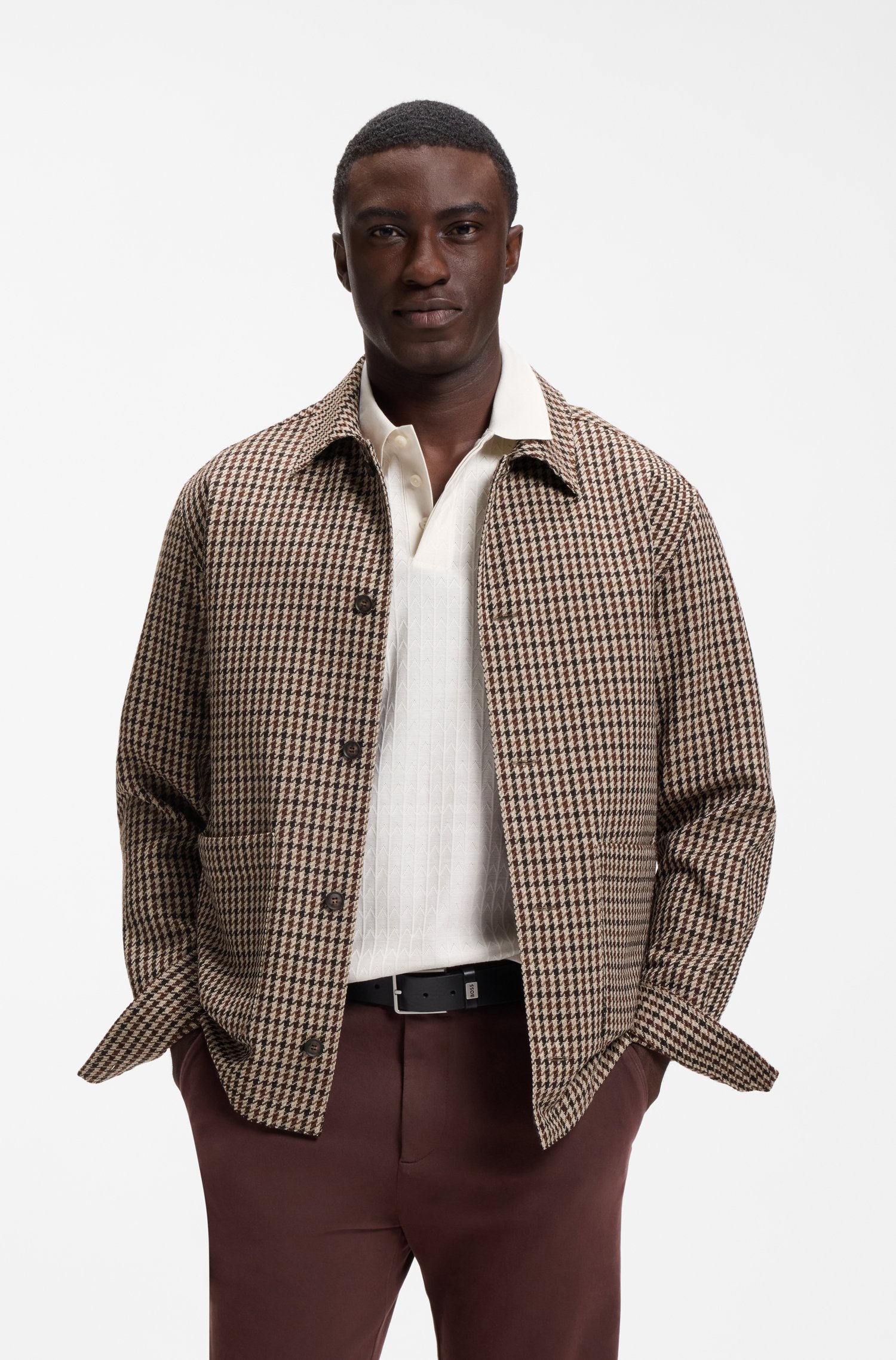 Boss Relaxed-fit wool-blend jacket with Vichy check jackor herr