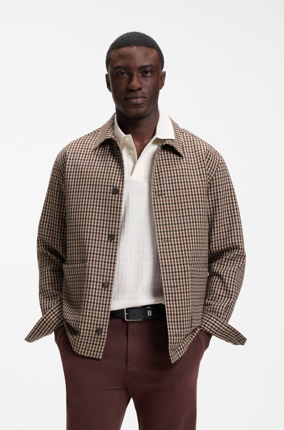 Relaxed-fit wool-blend jacket with Vichy check