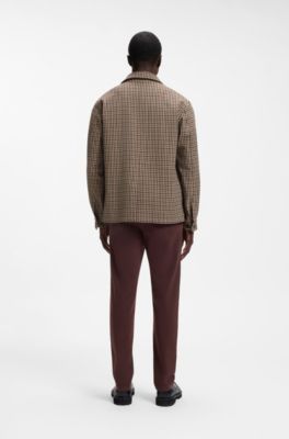 Relaxed-fit wool-blend jacket with Vichy check, Brown Patterned