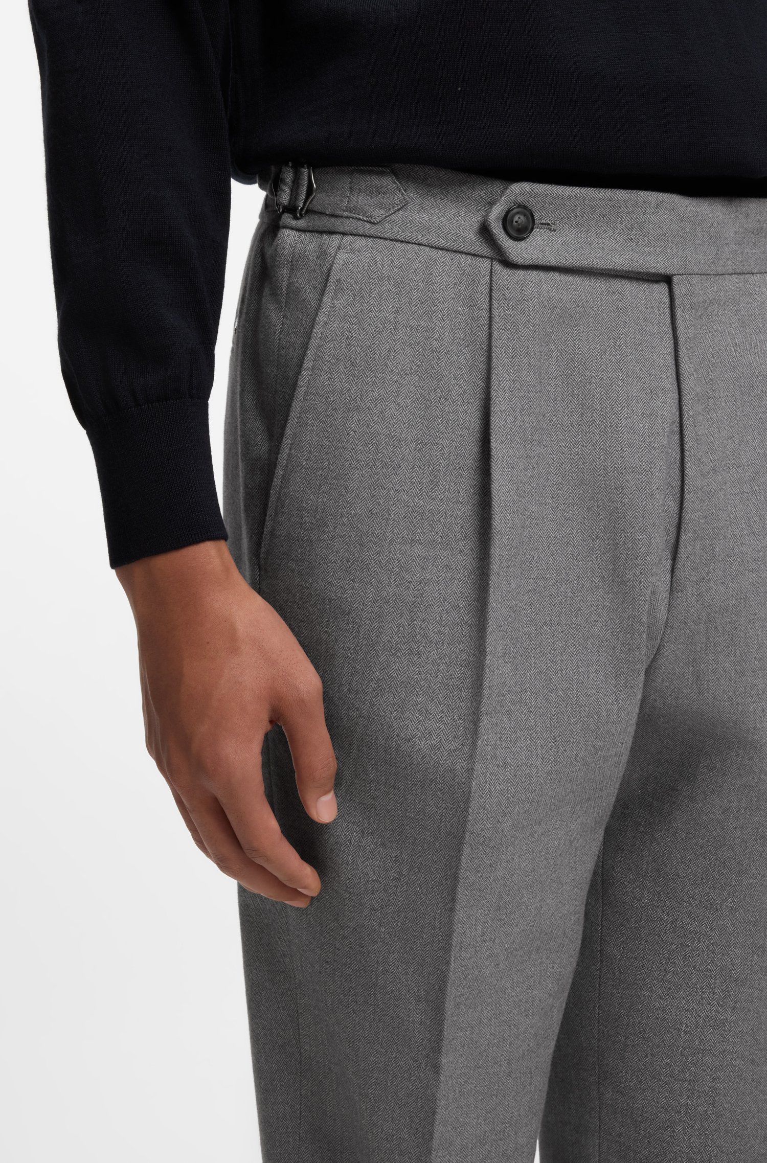 Boss Patterned tapered-fit trousers in Italian cotton byxor herr – bild 3