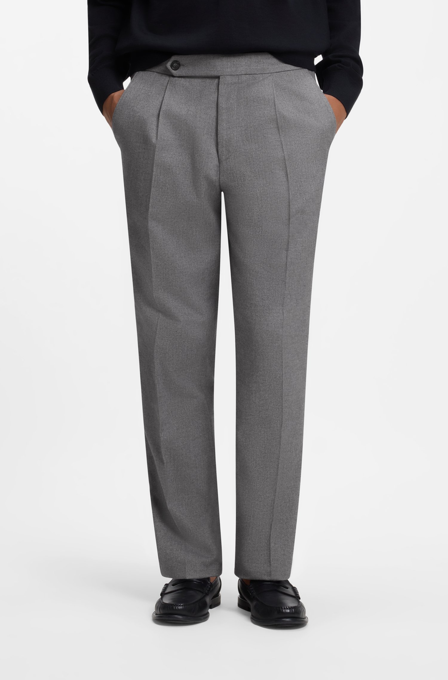 Boss Patterned tapered-fit trousers in Italian cotton byxor herr