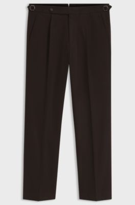 Patterned tapered-fit trousers in Italian cotton, Dark Brown