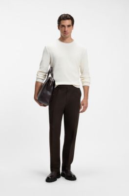 Patterned tapered-fit trousers in Italian cotton, Dark Brown