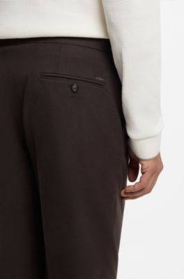 Pantaloni a motivi con fit affusolato in cotone italiano, Marrone scuro