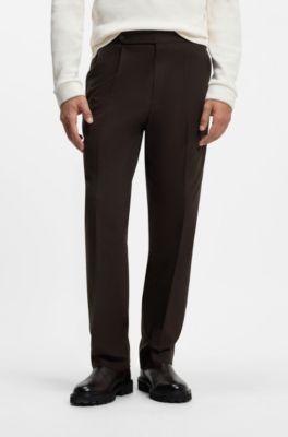 Patterned tapered-fit trousers in Italian cotton, Dark Brown