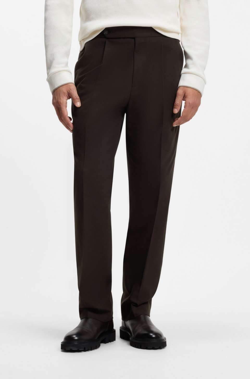 Patterned tapered-fit trousers in Italian cotton