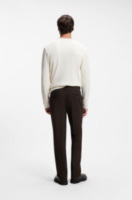 Pantaloni a motivi con fit affusolato in cotone italiano, Marrone scuro