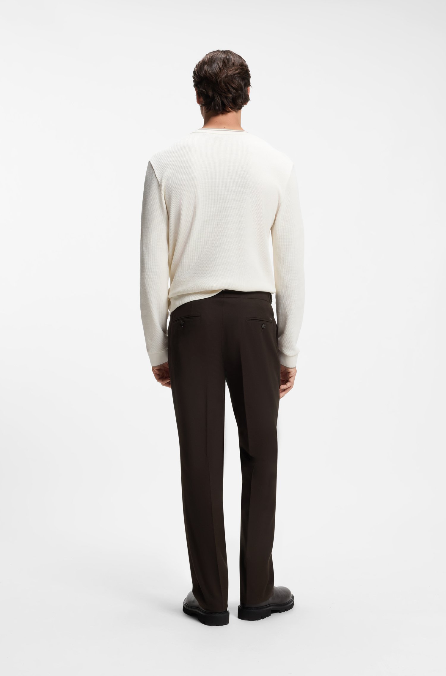 Boss Patterned tapered-fit trousers in Italian cotton byxor herr – bild 2