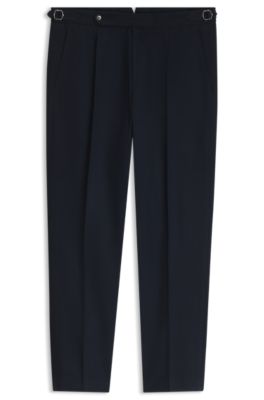 Patterned tapered-fit trousers in Italian cotton, Dark Blue