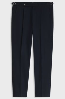 Patterned tapered-fit trousers in Italian cotton, Dark Blue