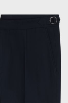 Patterned tapered-fit trousers in Italian cotton, Dark Blue