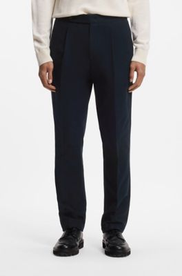 Patterned tapered-fit trousers in Italian cotton, Dark Blue