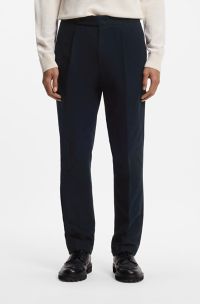 Patterned tapered-fit trousers in Italian cotton, Dark Blue