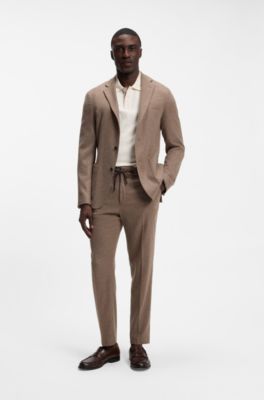 Slim-fit blazer in washable performance-stretch flannel, Light Brown