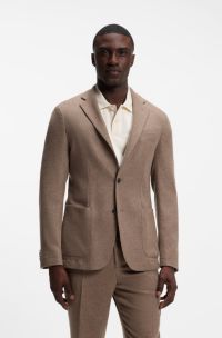 Slim-fit blazer in washable performance-stretch flannel, Light Brown