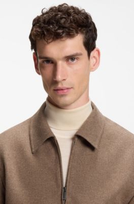 Slim-Fit Jacke aus Schurwollflanell mit Rei&szlig;verschluss, Hellbraun