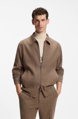 Slim-Fit Jacke aus Schurwollflanell mit Rei&szlig;verschluss, Hellbraun
