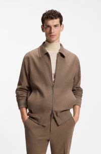 Slim-fit zip-up jacket in virgin wool flannel, Light Brown