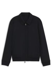 Slim-fit jack met rits van wolflanel van scheerwol, Donkerblauw