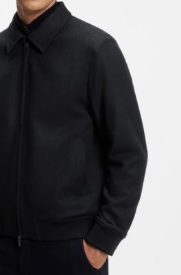 Slim-fit zip-up jacket in virgin wool flannel, Dark Blue