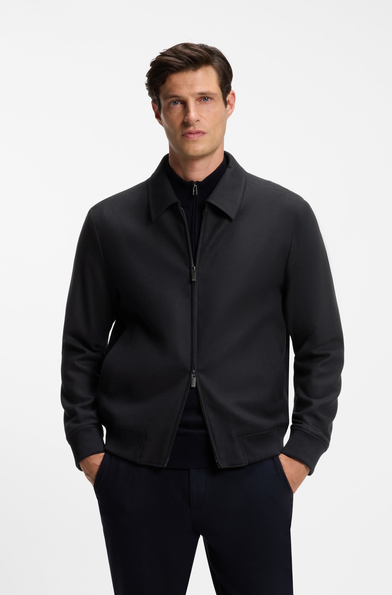 Boss Slim-fit zip-up jacket in virgin wool flannel jackor herr
