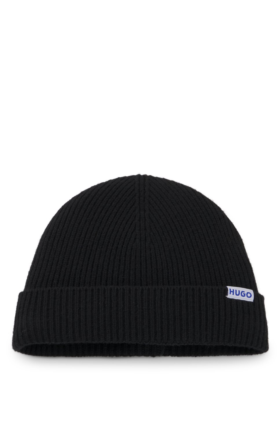 Ribbed virgin wool-blend beanie with logo label