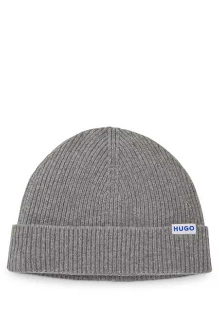 Ribbed virgin wool-blend beanie with logo label