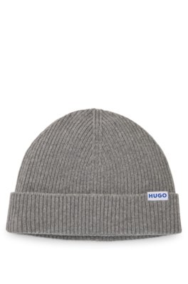 Ribbed virgin wool-blend beanie with logo label