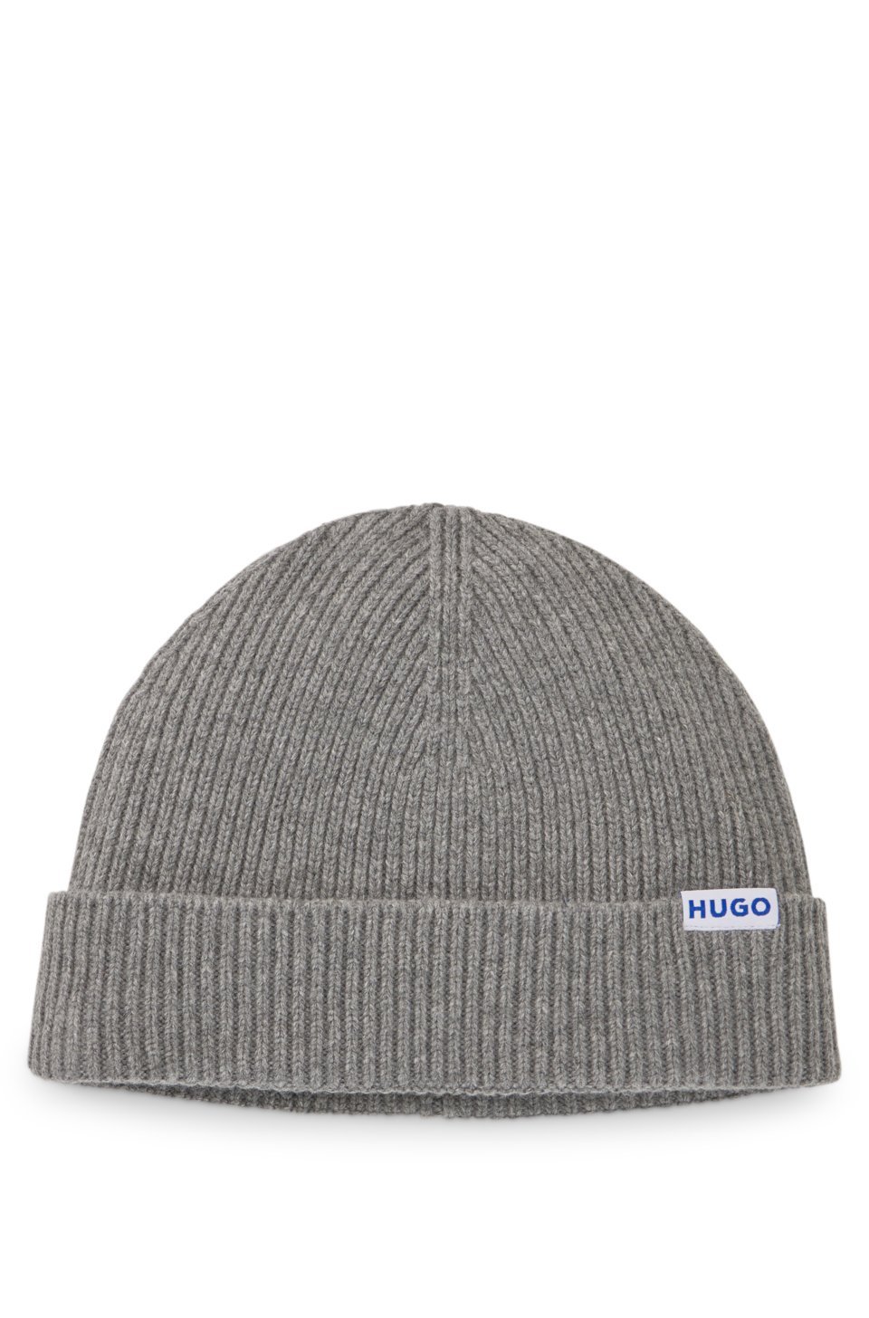 Ribbed virgin wool-blend beanie with logo label